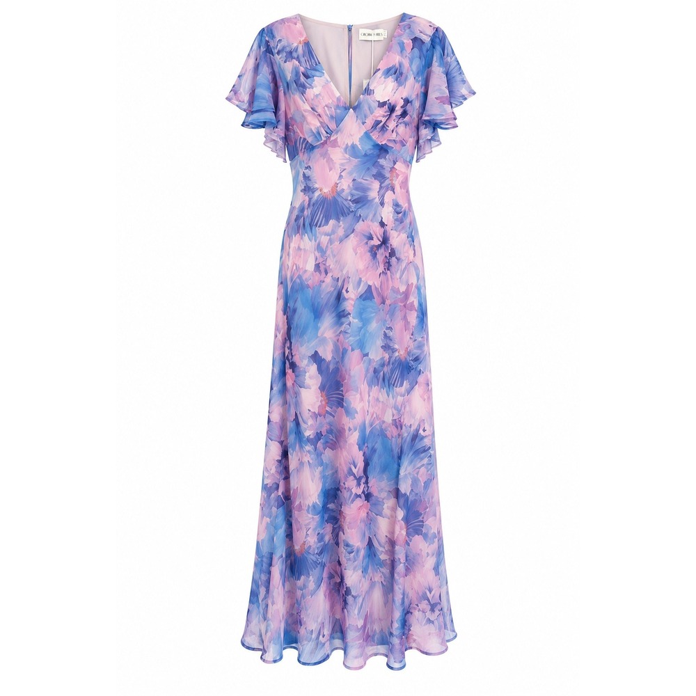 NWT Gingham & Heels Cabana Maxi Dress Lavender Blue Floral Flutter Sleeve 4